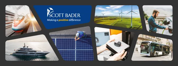 "Scott Bader composite applications collage featuring transportation, marine, renewable energy and manufacturing solutions" [G]