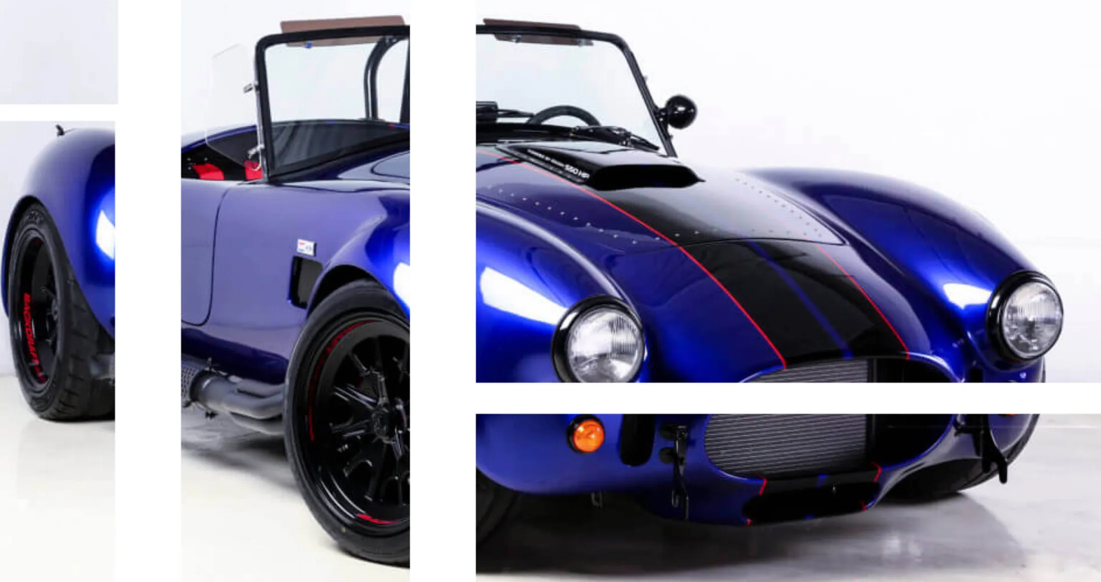 "Sleek blue sports car with black racing stripes showcasing Scott Bader composites and gelcoats for automotive applications" [G]