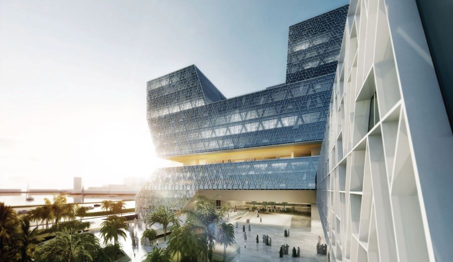 "Modern architectural building with glass facade featuring Scott Bader composites for structural integrity and aesthetic design" [G]