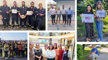 "Scott Bader team members celebrating company milestones and achievements across global locations, showcasing the company's collaborative culture." [G]