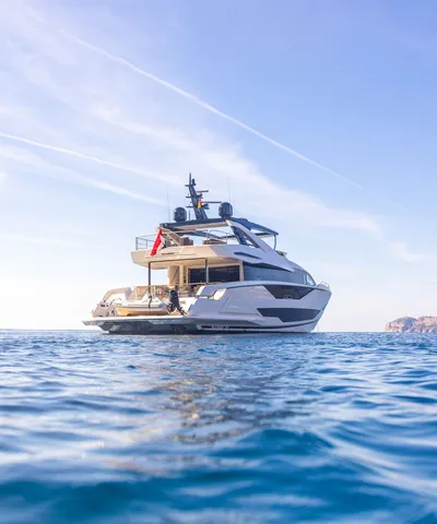 "Luxury yacht on blue ocean water - Scott Bader composites and gelcoats for premium marine applications" [G]