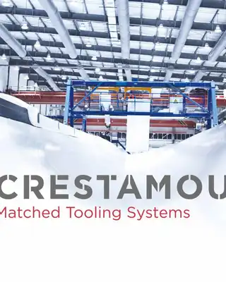 "Industrial manufacturing facility with large curved composite molds by Crestamould, showcasing Scott Bader resins for precision tooling systems" [G]