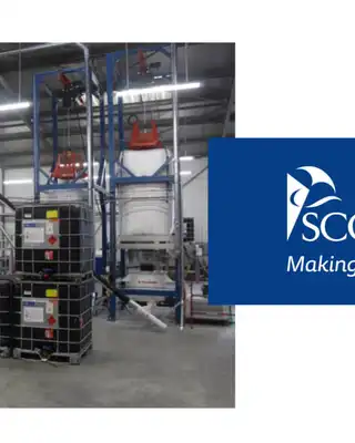 "Industrial manufacturing facility with processing equipment and storage tanks for Scott Bader resins and composites production" [G]