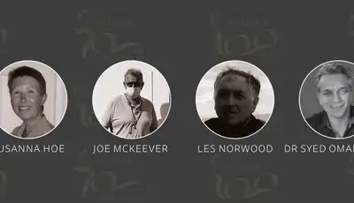 "Four circular professional portraits of team members against a dark background with Scott Bader logo, representing expertise in composites and adhesives." [G]