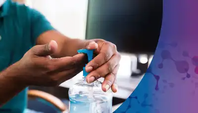 "Technician applying Scott Bader adhesives in a laboratory setting with molecular graphic overlay" [G]