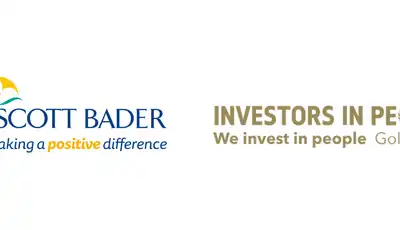 "Scott Bader logo alongside Investors in People Gold certification - quality provider of composites and adhesives" [G]
