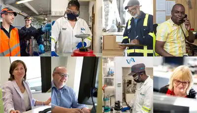 "Collage of diverse professionals at Scott Bader working with composites, resins and adhesives in laboratory and manufacturing settings" [G]