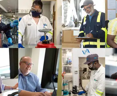 "Collage of diverse professionals at Scott Bader working with composites, resins and adhesives in laboratory and manufacturing settings" [G]