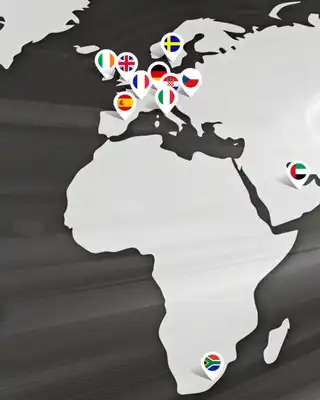 "Global distribution map showing Scott Bader's worldwide presence with location markers for their composites and adhesives solutions" [G]