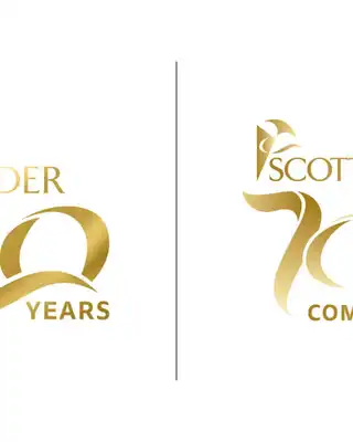 "Scott Bader 100 years anniversary logos in gold, celebrating the company's heritage in composites and adhesives manufacturing" [G]