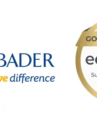 "Scott Bader logo with EcoVadis Gold sustainability rating badge, highlighting the company's commitment to sustainable composites and resins." [G]
