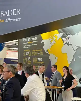 "Scott Bader exhibition stand showcasing Crestabond and Crestaform products for composites and structural adhesives applications" [G]