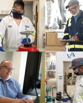 "Diverse professionals in laboratory and industrial settings at Scott Bader, showcasing the company's workforce in composites and resins development." [G]
