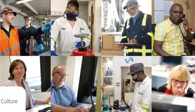 "Diverse professionals in laboratory and industrial settings at Scott Bader, showcasing the company's workforce in composites and resins development." [G]