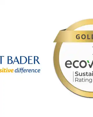 "Scott Bader logo with Gold EcoVadis 2022 Sustainability Rating award, highlighting commitment to sustainable composites and resins." [G]