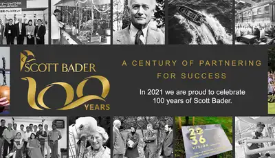 "Scott Bader 100 years anniversary collage showcasing the company's century of innovation in composites and resins" [G]