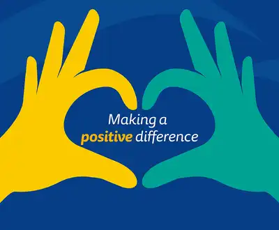 "Scott Bader hands forming heart shape with 'Making a positive difference' message, representing commitment to quality composites" [G]