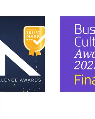 "NBEA 2023 logo and Business Culture Awards 2023 Finalist badge - Scott Bader recognition in business excellence" [G]