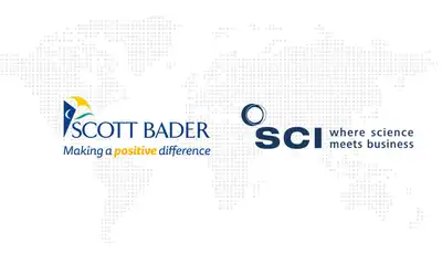 "Scott Bader and SCI logos displayed on a world map background, representing global presence in composites and adhesives" [G]