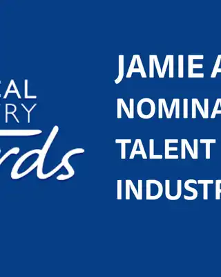 "Chemical Industry Awards logo with Jamie Akister's nomination for Young Talent in Chemical Industry Award 2023 on blue background" [G]