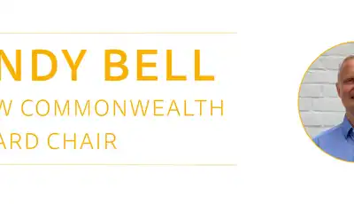 "Andy Bell, New Commonwealth Board Chair - professional headshot with Scott Bader branding" [G]