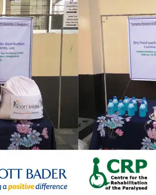 "Scott Bader display of packaged products with CRP partnership signage, showcasing specialty resins and composites" [G]