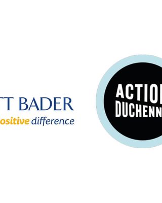 "Scott Bader logo alongside Action Duchenne charity emblem, showcasing corporate partnership" [G]