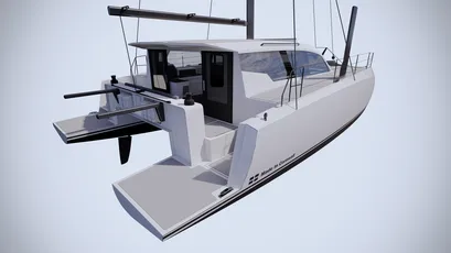 White catamaran sailboat hull built with Scott Bader gelcoats and composites for marine applications [G]