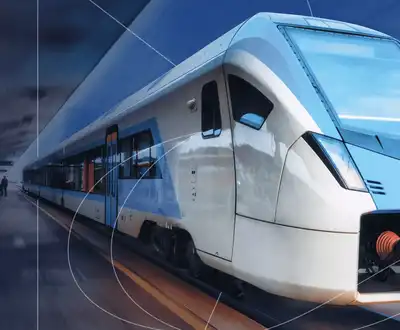 "Modern high-speed train in motion with blurred background, showcasing Scott Bader composites for lightweight transportation applications" [G]