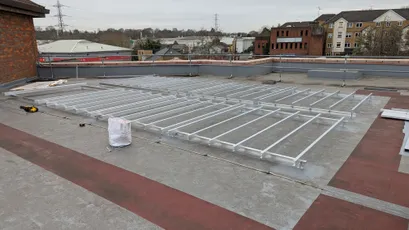 "Rooftop installation framework with metal supports for Scott Bader structural adhesives and composites in construction applications" [G]