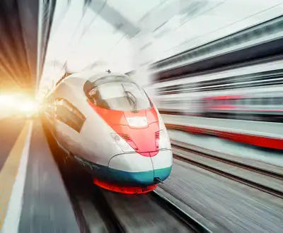 "High-speed train in motion with motion blur effect, showcasing transportation applications where Scott Bader composites enhance performance" [G]