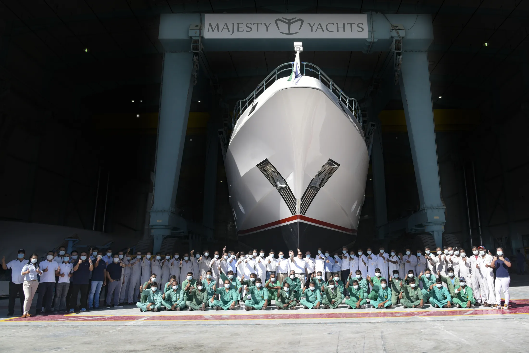 "Luxury yacht bow at Majesty Yachts shipyard with Scott Bader gelcoats and composites used in marine applications" [G]