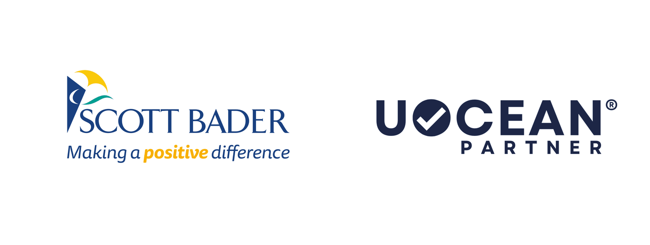 "Scott Bader logo with tagline 'Making a positive difference' alongside U OCEAN PARTNER certification mark" [G]