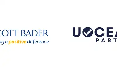 "Scott Bader logo with tagline 'Making a positive difference' alongside U OCEAN PARTNER certification mark" [G]