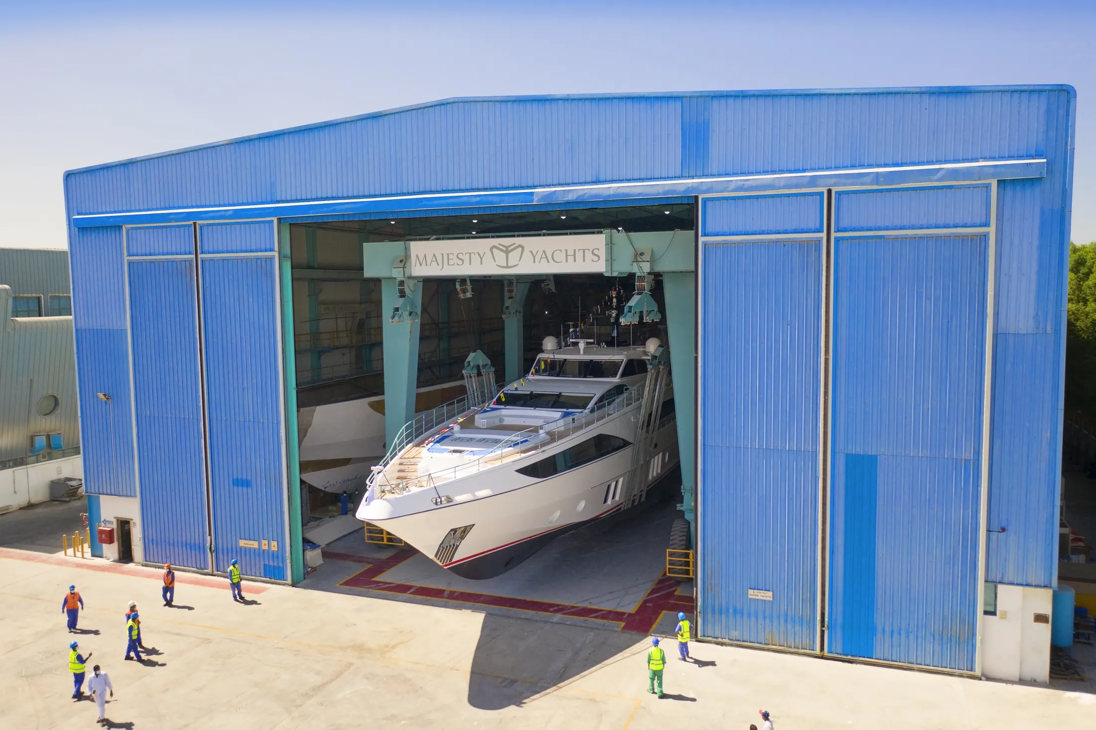 "Luxury yacht in manufacturing facility with Scott Bader gelcoats and composites used in marine applications" [G]