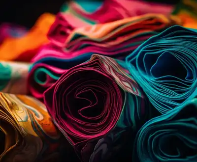 "Vibrant rolled fabric samples in various colors, potentially for composite applications with Scott Bader resins" [G]