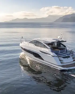 Luxury motor yacht at sea, built with Scott Bader gelcoats and composites for marine applications [G]