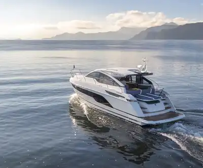 Luxury motor yacht at sea, built with Scott Bader gelcoats and composites for marine applications [G]