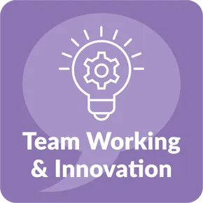 "Team Working & Innovation icon with lightbulb and gear symbol representing Scott Bader's collaborative approach to composites development" [G]
