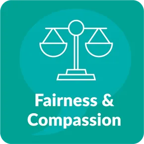 "Scales of justice icon representing Scott Bader's values of Fairness & Compassion in business practices" [G]