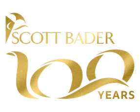 "Scott Bader 100 years anniversary logo in gold, celebrating a century of innovation in composites and resins" [G]