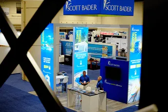 Scott Bader trade show booth showcasing composites, gelcoats, and resins to industry visitors. [G]