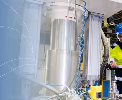 "Industrial technicians monitoring Scott Bader resin manufacturing equipment in a production facility for composite materials" [G]