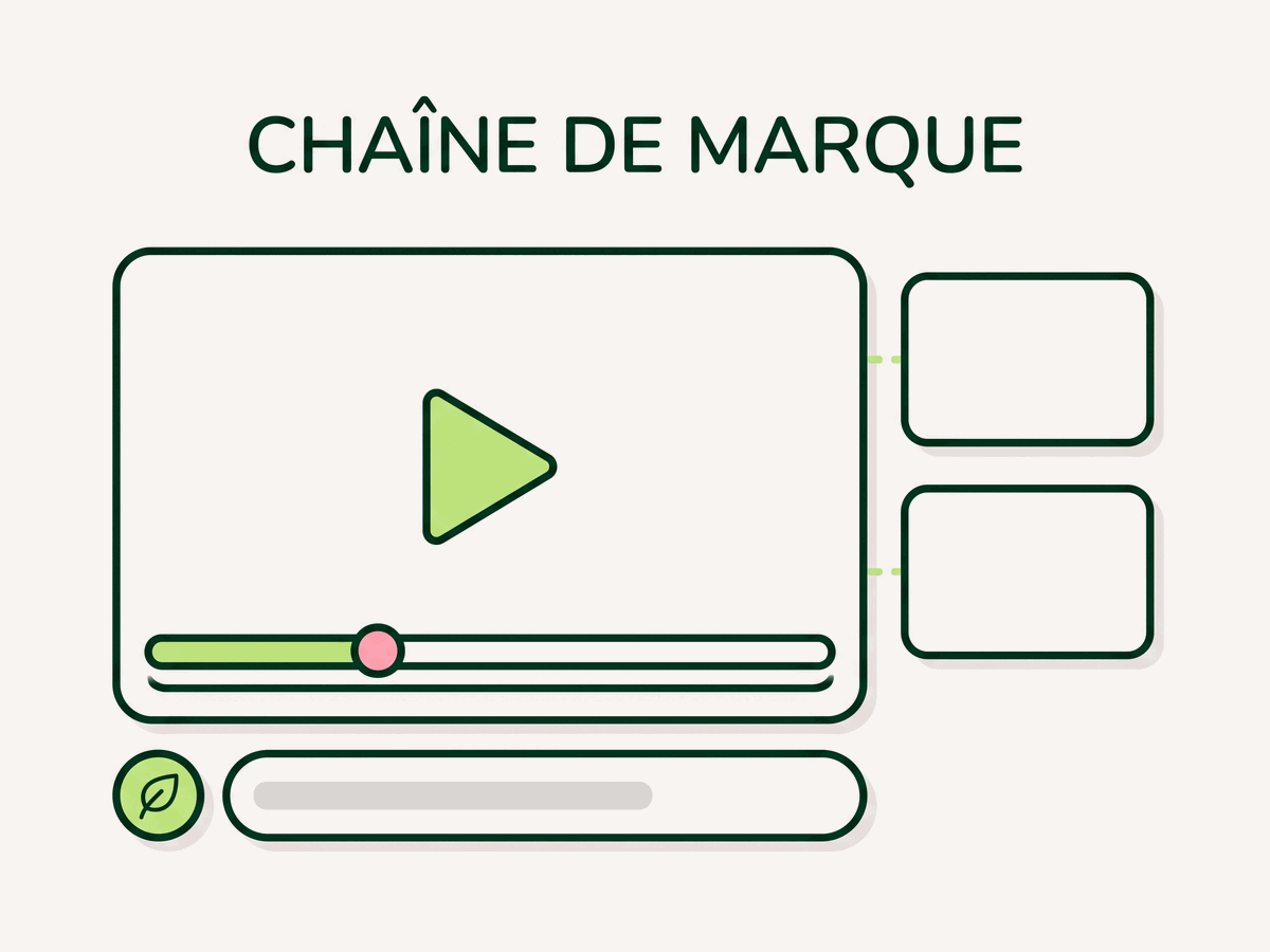 Lecteur vidéo intitulé « Chaîne de marque », sa barre de lecture et deux vignettes suggérées