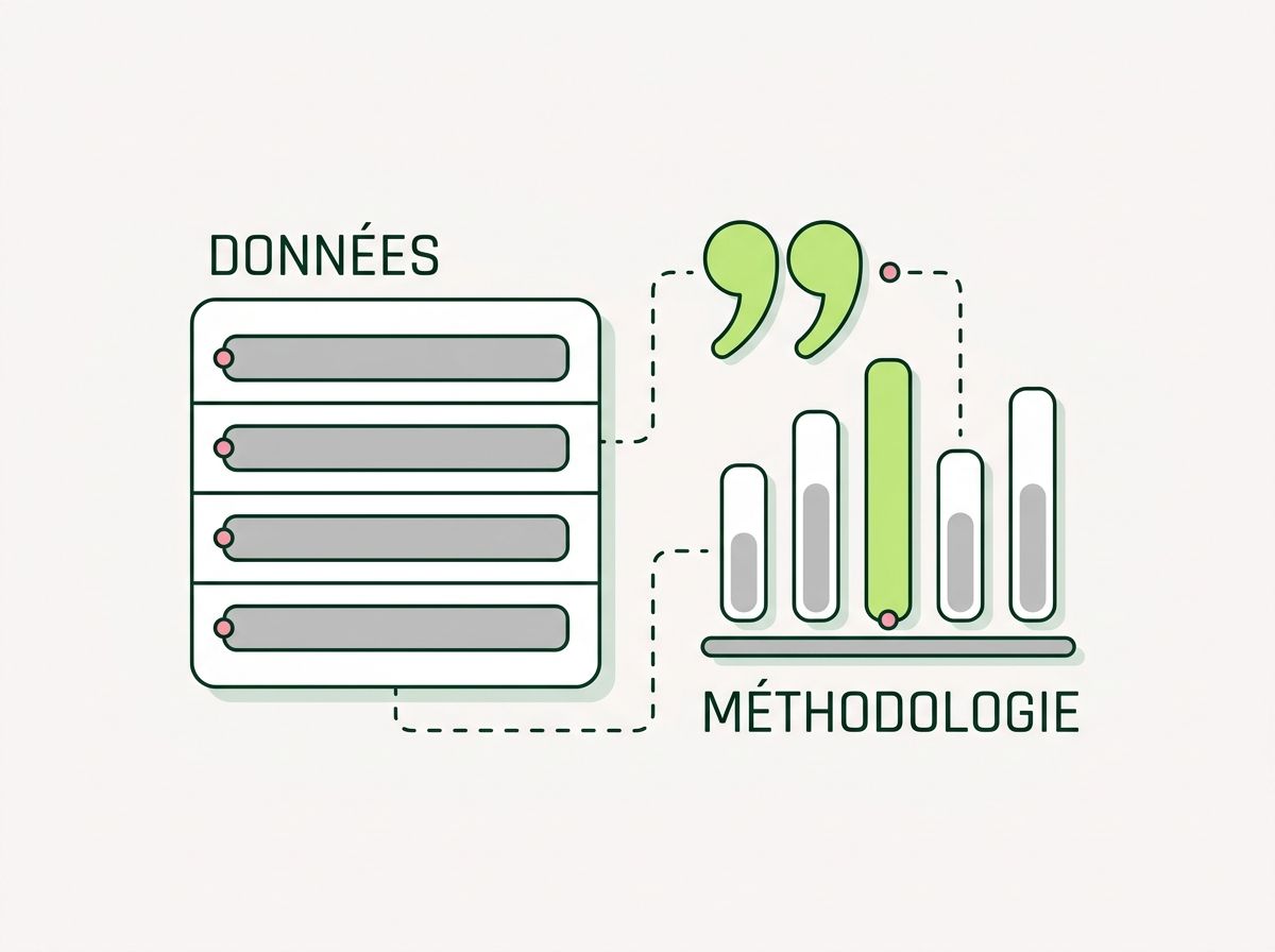 Un tableau de données relié à un graphique en barres surmonté d'un guillemet