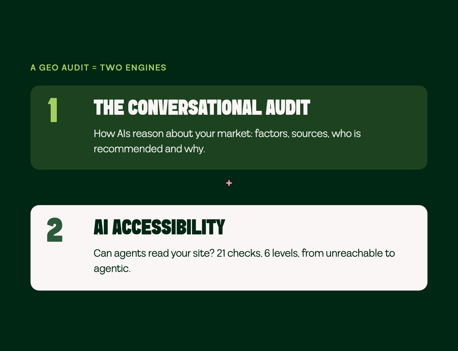 A GEO audit, two engines: the conversational audit and AI accessibility