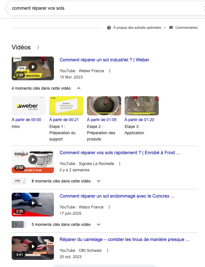 Signals - encart vidéo Google sur 'comment réparer vos sols'
