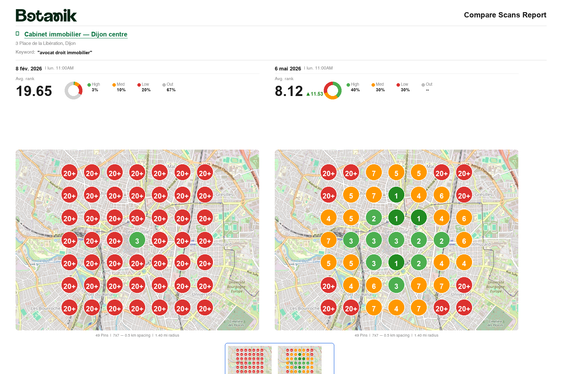 SEO local avocat droit immobilier Dijon — avant après ranking Google Maps Botanik