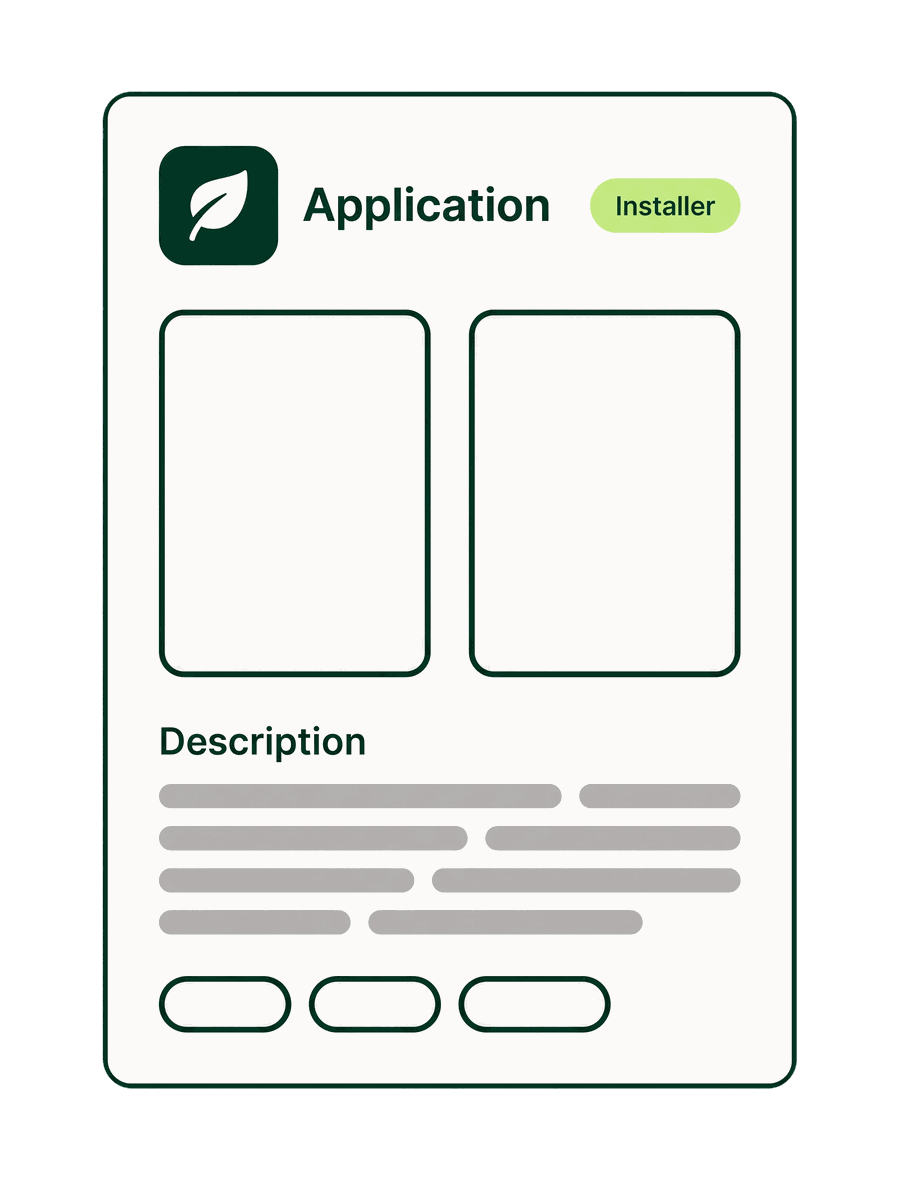 Fiche d'application générique : icône neutre, bouton d'installation, deux captures d'écran et un bloc description, sans note ni compteur d'avis