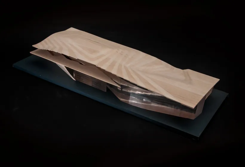 Zaha Hadid Architects, Salerno Maritime Terminal, Presentation model, Salerno, Italy, 1999, Wood, acrylic, adhesive © Zaha Hadid Foundation